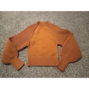 A6 Maeve Womens Knit Sweater‎ Mock Neck Balloon Sleeve Orange XXS